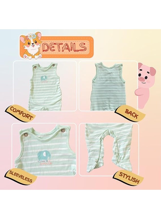 MINIIMODZ MINII MODZ Green Elephant Print Jumpsuit Design Sleeveless Romper for Baby Boys & Girls | One-Piece Romper | | Baby Girls' One-Piece Rompers, Footies & Jumpsuits - Image 3